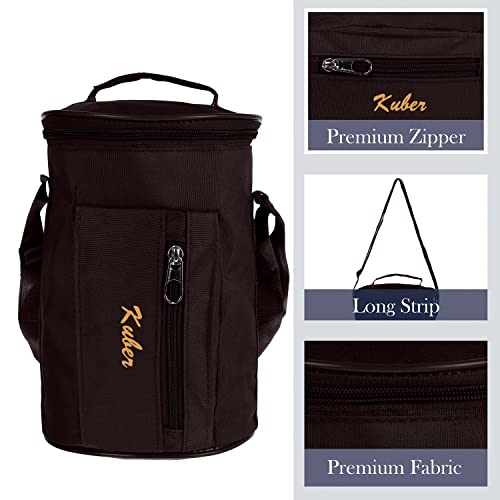 Image of Kuber Industries Lunch Bag | Canvas Waterproof Tiffin Bag for Office | Adjustable Shoulder Strap with One Small Zipper Pocket | Brown