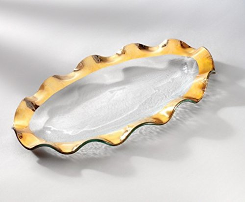 Annieglass Ruffle Oval Serving Platter - Platinum Trim #TOP8
