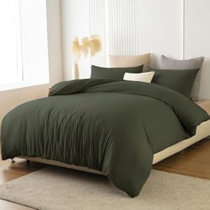 Soifox beddengoed 180x200 Olijfgroen - van microvezel strijkvrij & kreukvrij dekbedovertrek 180 x 200 set met 80x80 cm kussensloop 2-delig beddengoedset met ritssluiting