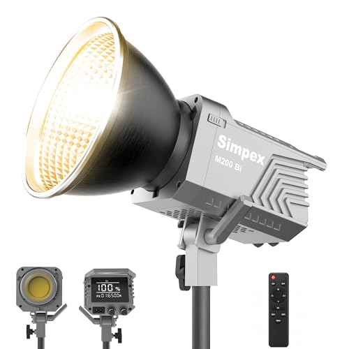 Image of Simpex M-200Bi, 200W Dual Color Continuous LED Light with 18CM Reflector & Infrared Remote, AC Power, 2700K-6500K Color Temperature Control, Huge Display,CRI-95 Plus, Ideal for Video Shooting(Black)