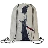 jejeloiu Afro Samurai Drawstring Backpack 13x15.7inch Anime Waterproof Gym Drawstring Bags Japanese Style Sports String Backpack Beach Swim Travel Bag Sackpack