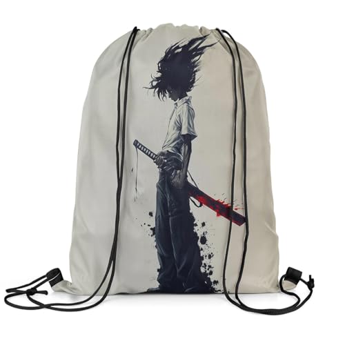 Image of jejeloiu Afro Samurai Drawstring Backpack 13x15.7inch Anime Waterproof Gym Drawstring Bags Japanese Style Sports String Backpack Beach Swim Travel Bag Sackpack