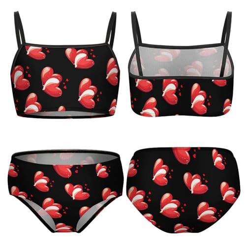 Red Heart Print Girls Swimsuits Two Piece Bikini Sets Beach Sport Swimwear Bathing Suit3