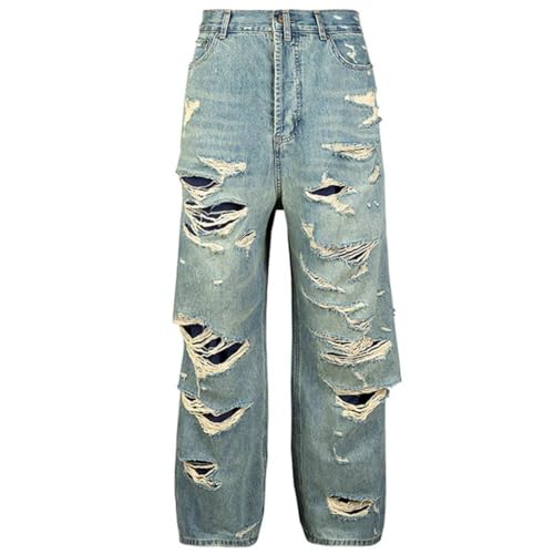 Men’s Retro Washed Jeans, American Style, Curved Edges, Trendy Denim Pants, Summer Streetwear2