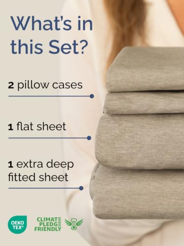Image of Extra Deep Cal King Sheet Set - Breathable & Cooling - Heathered Beige