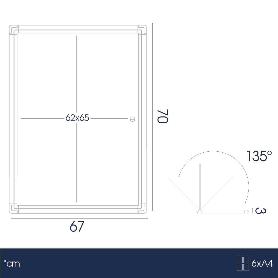 Danieli Store - Tablón de anuncios con cerradura para 6 folios A4 - Tablones magnéticos de aluminio para pared, puerta abatible de metacrilato