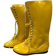My Party Shirt Yellow Adult Wrestling Boots - Pro Wrestler Costume Shoes - Faux Patent Leather High-Top Lace-Up - Halloween Boxer Superhero