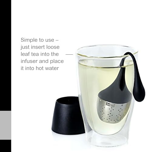 AdHoc Hangtea Infuser Black - Tea Infuser Kitchen Accessory - Dishwasher-Safe Metal Strainer for Fruit & Other Teas - Stainless Steel Diffuser with Silicone Arm - Essential Filter for Tea - 2