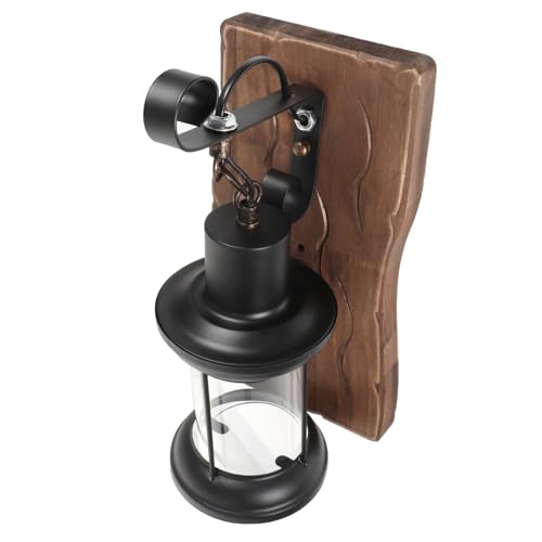 Aplique vintage industrial negro con soporte de madera noble y acabados metálicos de calidad