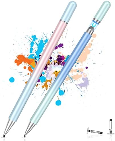 Stylus Pens for Touch Screens(2 Pcs), High Sensitivity 2-in-1 Magnetic Disc Stylus Pen for iPad Compatible with All Capacitive Touch Screens (Blue Pink/Light Green Blue)