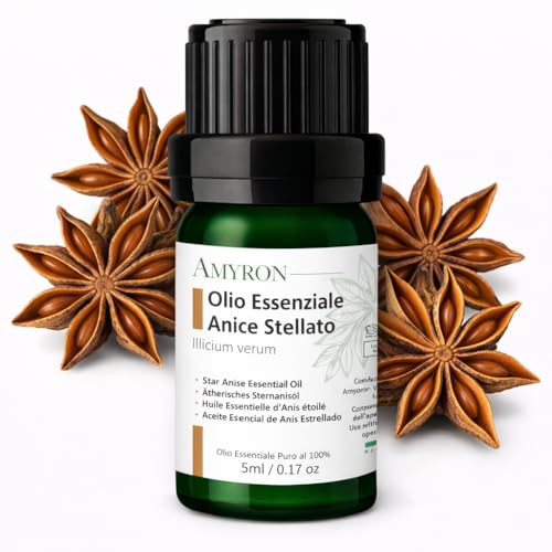 Olio Essenziale Anice Stellato AMYRON 5 ml Naturale E Puro Al 100% Ideale Per Aromaterapia Uso terapeutico E Diffusore Oli Essenziali | Massaggi aromatici | Uso Alimentare | Senza OGM.