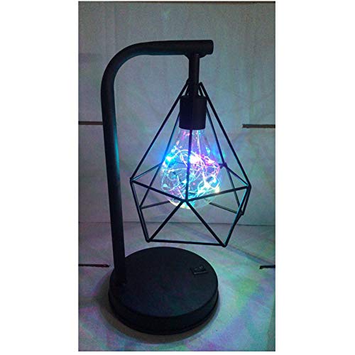 Bedside Table Lamp - Flashing Lights Contemporary Bedroom Lamp for Soft Bedside Light - Retro Black Geometric Wire Industrial LED Light Bulb Bed Side Battery Table Lamp (Colorful, 1)