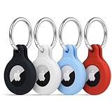 Apple AirTag Holder Silicone Case 4 Pack | Air Tag Tracker Cover and Keyring for Keys, Bag, Pet Collar, Luggage - Scratch Resistant, Fully Covered Anti-Lost Design - Image 1