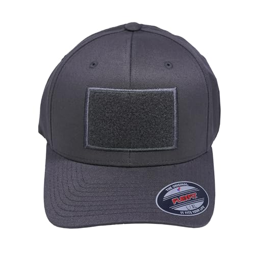 Café Viereck Unisex Flexfit Wooly Combed Tactical Cap graue Cap mit Flauschfläche für Klett Patches (9 x 6 cm) für Männer und Frauen (Grau S/M (54-58 cm))