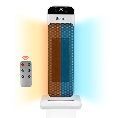 Gotoll Radiateur Soufflant Électrique avec Télécommande 2 en 1 Chauffage Ventilateur en Céramique PTC Oscillation Affichage LED 2000W Minuterie - Blanc Cover