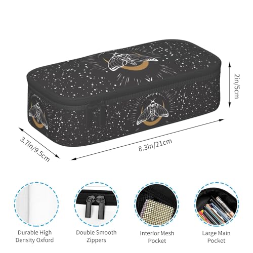 Image of Black And Withe Mystical Moth Large Pencil Case, Pencil Pouch With Zipper Compartments Stationery Pencil Bag For Kids Teens Students School Supplies