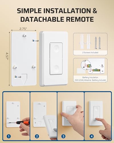 Image of DEWENWILS Wireless Light Switch Kit, No Wiring, 10A /1000W