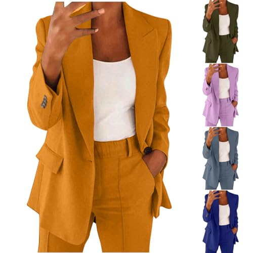 HGps8w 2 Piece Outfits for Women Dressy Work Pants Suits, Blazer Jacket & Straight-Leg Long Pants Business Casual Clothes2