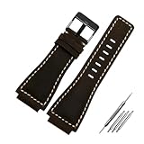 BWBVHRHZY Correa de reloj de cuero genuino for hombre, pulsera de 35mm x 24mm apta for BR-01 y BR-03 de Bell Ross, pulsera + herramienta(Olive green black)