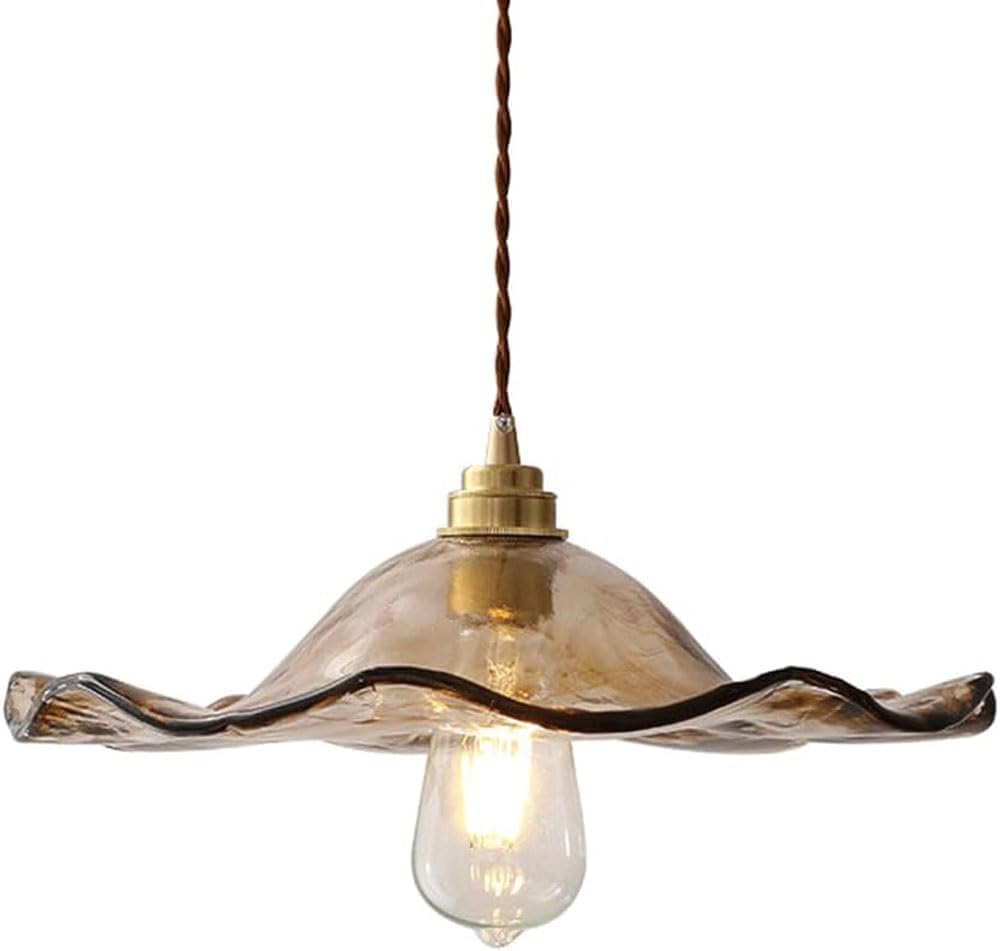 Lampe suspendue E27 feuille de lotus lustre réglable en verre rétro bar
