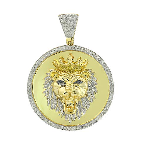Tgdj 10K Yellow Gold Lion King Canary And White Diamond 2" Medallion Pendant 0.97Ct #TOP22