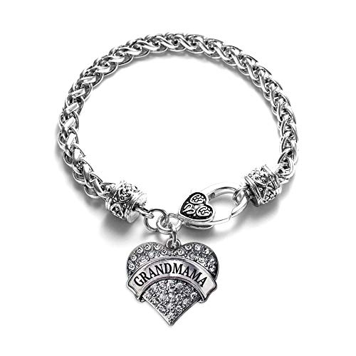 Inspired Silver - Grandmama Braided Bracelet for Women - Silver Pave Heart Charm Bracelet with Cubic Zirconia Jewelry