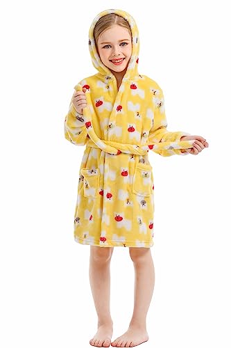 Xinne Unisex Baby Coral Fleece Hooded Dressing Gown Bathrobe Boys Girls Toddlers Pajamas Sleepwear Yellow #TOP1