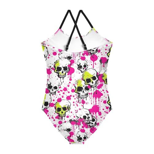 Skull Pink White Girls One Piece Swimsuit Beach Swimwear 208502052