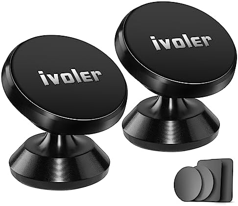 ivoler [2-Pack Magnetic Car Phone Holder – Ultra-Compact Mount with Strong N52 Magnets, 360° Rotation, Hands-Free Cradle for iPhone, Samsung, Pixel & More (Metal Plate Required) – Black