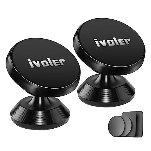 ivoler Telefonhållare för bil, [2-pack] 360° fri rotation universell magnetisk instrumentbräda telefonhållare mini bilfästen kompatibel med Sony,Samsung, Nokia, Huawei alla telefoner eller GPS-enheter – svart