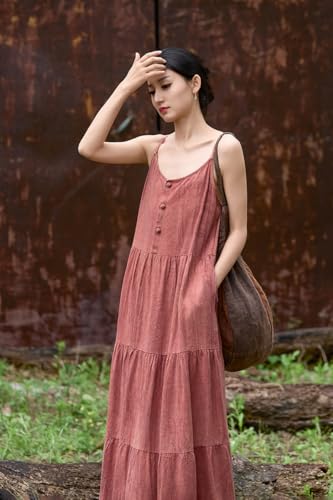 Women's Summer Cotton & Linen Long Skirt Layered Casual Sun Skirt Linen Camisole Skirt3