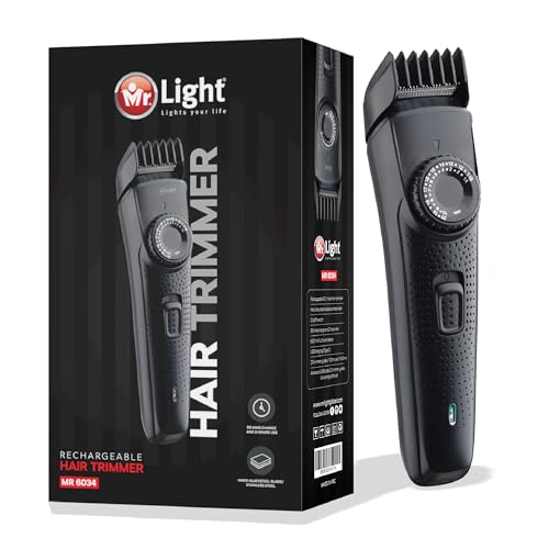 Image of Mr Light Rechargeable Beard & Hair Trimmer- Hard Alloy Steel & SS Blade, 600 mAh Li-ion Battery, USB Type-C Charging, 20 Adjustable Guides, Powerful motor with charge Indicator - MR6034