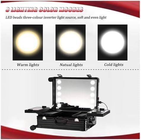Miniatura 2 de Maletín De Maquillaje Con Ruedas, Maletín De Maquillaje Iluminado De Aluminio Con Luces Led, Organizador De Maquillaje Profesional, Estuche De