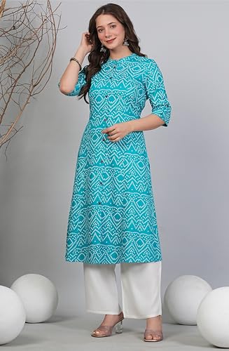 Image of rytras Women Woman Pure Cotton Printed A-Line Kurta Sets with Palazzos|Kurti Set for Woman|Cord Set for Women Cotton