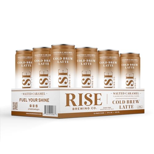 RISE Brewing Co. Salted Caramel Cold Brew Latte, Dairy Free, Made with Oat Milk, 11 Fl Oz, 12-Pack