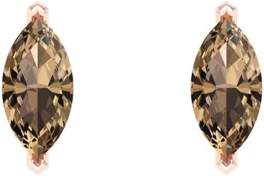 14K Rose Gold Simulated Champagne Diamond Stud Earrings with Screw back - Hypoallergenic, 1 cttw - Minimalist Women's Fine Jewelry - Image 3