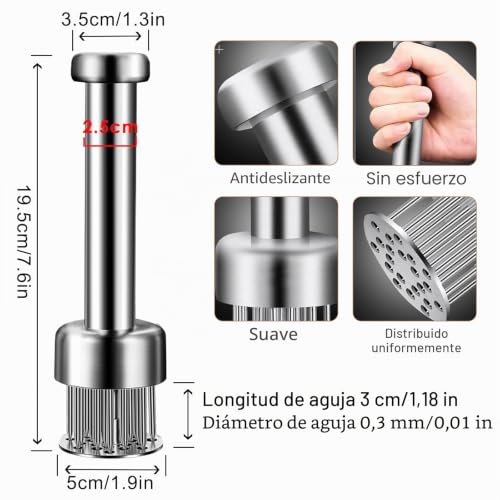Miniatura 2 de Ablandador De Carne De Acero Inoxidable, Martillo Carne Cocina, Meat Tenderizer, Utensilios De Cocina Para Filetes, Pollo, Pescado, Cerdo, Apto Para Lavavajillas 20 Cm