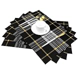 Mexpekil Gewebte Tischsets Set mit 6 hitzebeständigen Tischmatten aus PVC schwarz kariert Tischdekoration für Esszimmer, Küche, Hochzeit, Party