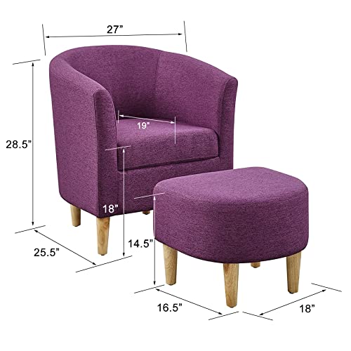 Dazone Modern Accent Chair, Linen Fabric Arm Chair Upholstered Single Sofa Chair With Ottoman Foot Rest Purple Comfy Armchair For Living Room Bedroom 27 Inch D X 25.5 Inch W X 28.5 Inch H #TOP1