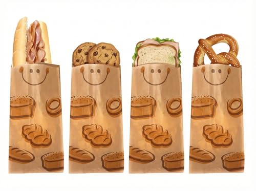 TODOKRAFT 125 Bolsas bocadillos papel colegio y restaurantes, para productos de bollería, piezas de fruta y alimentos en general.