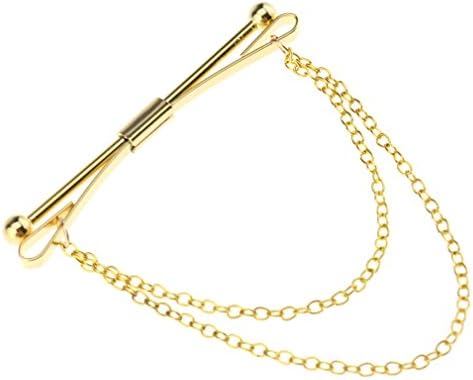 Mens Boy Shirt Collar Clip Bar Pin Clip Gold Chain Tie Brooch 6CM Bar Feast Gift