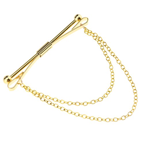 ( 1 Chain Pin, Gold) - Mens Boy Shirt Collar Clip Bar Pin Clip Gold Chain Tie Brooch 6CM Bar Feast Gift