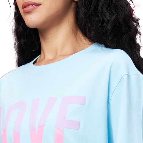 Image of Globus Women Pink Boxy Fit Typography Cotton T-Shirt-3639407001