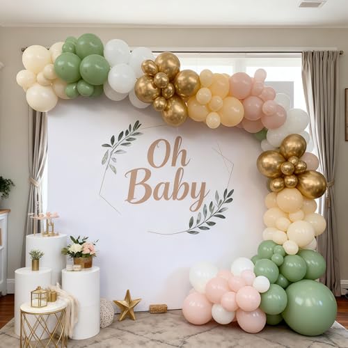 Image of Pink and Green Balloons Sage Green Dusty Light Pink Gold Balloons Olive Blush Beige Apricot Nude White Sand Metallic Gold Balloon for Girls Boho Bloom Bridal Baby Shower Birthday Party Decorations