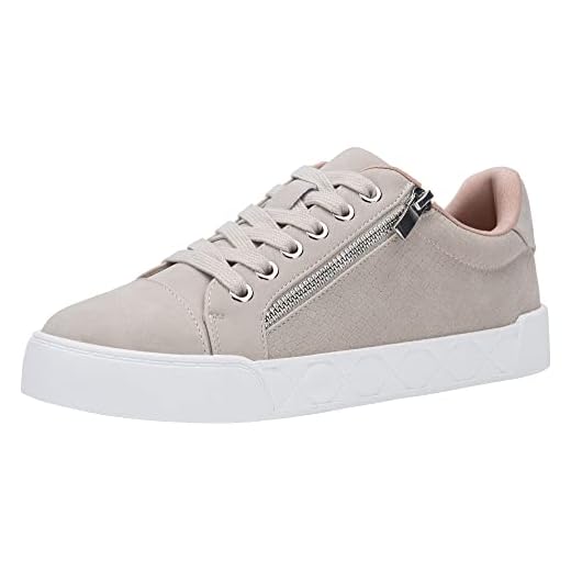 Jeossy Tênis feminino casual de cano baixo com zíper, Tênis liso - 8017-bege, 36