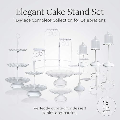 16 Pieces Cake Stands Metal Cupcake Holders Set for Graduation Party Dessert Table Wedding Baby Shower Birthday Tea Party Anniversary Christmas Antique European Decoration Fruits Snack Plate Tray (White) by Loyaltaling - Image 2