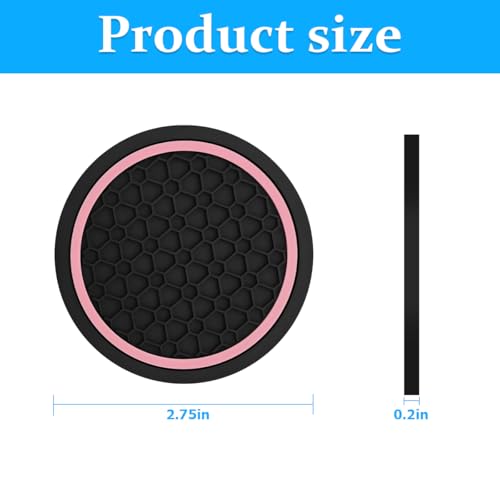 Image of Mandark Car Cup Holder Coasters, 2.75 Inch Non-Slip Insert Water Bottle Holder Pads, Dustproof Automotive Interior Accessories Mat, Universal for Vehicles, Trucks, RVs and More (Black /Pink, 2PCS)
