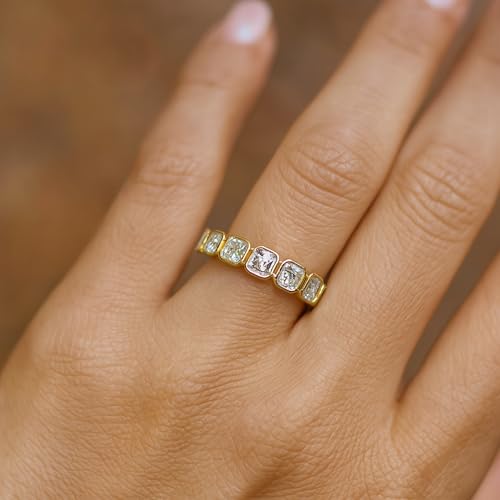 Bezel Set Asscher Cut Moissanite Wedding Band For Women Asscher Full Eternity Summer Jewelry Gift For Wife Minimalist Party Wear Proposal Band3