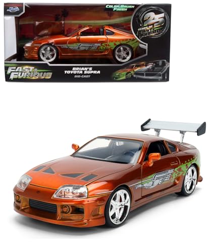 Diecast Model Car Compatible for Fast & Furious 25th Anniversary Edition 1:24 Brian's Toyota Supra in Brush Finish Color by Jada