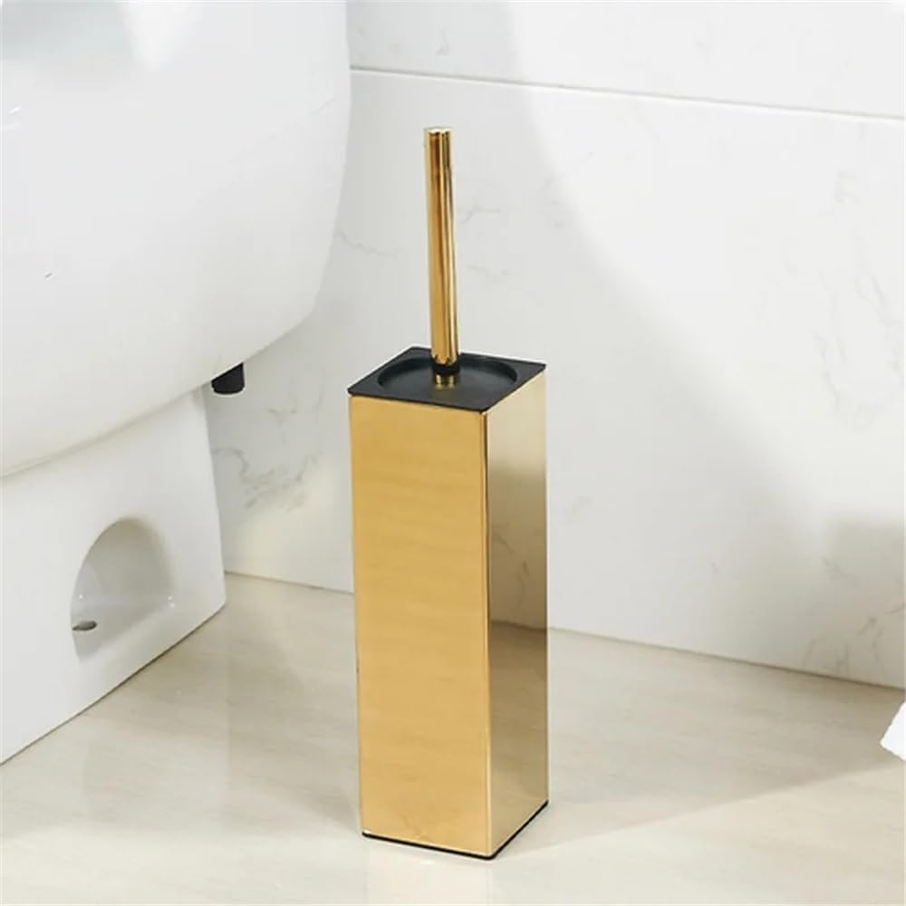 Cepillo para Inodoro Cepillo de baño Cuadrado Lujo Ligero, Acero Inoxidable, for Montar en el Suelo(Floor-Brushed Gold)